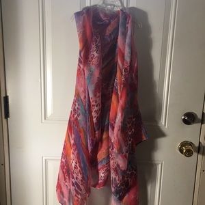 Open front lightweight scarf type material vest with painted animal print